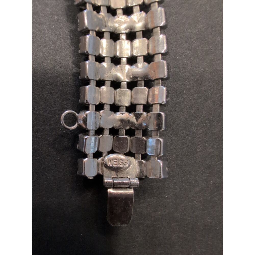 Vintage WEISS signed RHINESTONE Wide 5 ROW Domed Bracelet - Rhodium Plate - 7¼"! - Picture 3 of 5